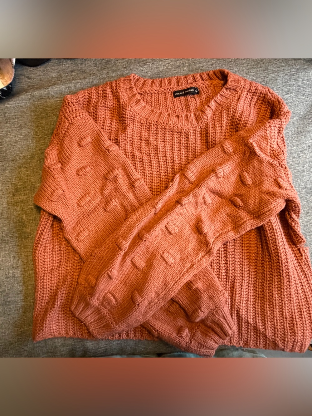 moon & madison Chunky Crewneck Sweater - Coral